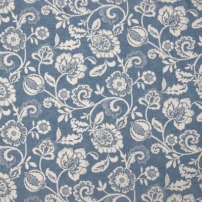 Tela Isabella para libro de boda: flores y hojas en blanco sobre fondo azul